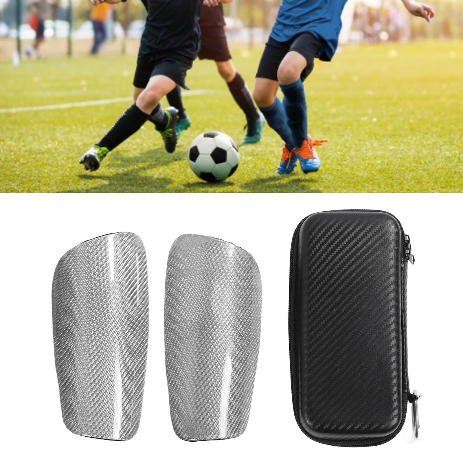 1Pair Soccer Shin Guard Carbon Fiber Shin Pads With Storage Bag Light Weight Pro