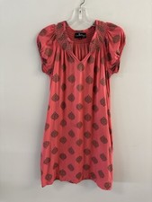 Liza Byrd Dress XS Mini Smocking Puff Sleeves Pockets India Lined Boho