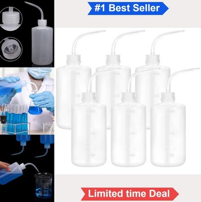 Plastic Wash Bottles 6 Pack 500ml LDPE Squeeze Narrow Mouth Precision Tip Lab