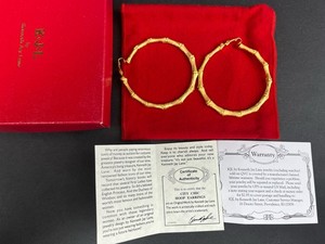 Authentic Kenneth Jay Lane City Chic Bamboo Hoop Earrings Gold Plated 2.25” W Box/COA