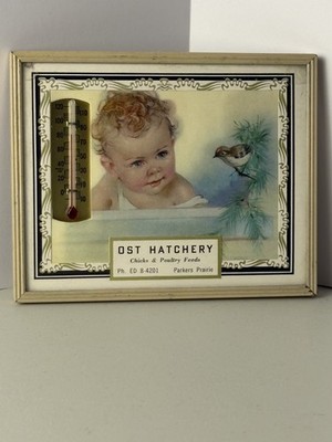 Vintage advertising thermometer 4 x 5  OST Hatchery Parkers Prarie