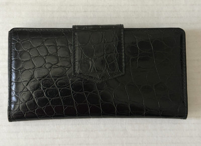 Rolfs Black Embossed Leather Checkbook Clutch Wallet Snap Flap Closure