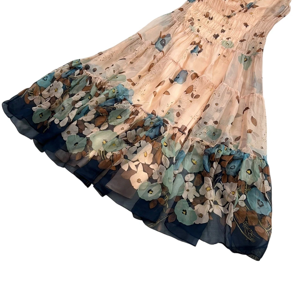 Vintage Rebecca Taylor Silk Floral Midi Dress Pink 4 Cottagecore Fairy Romantic - Image 4 of 4