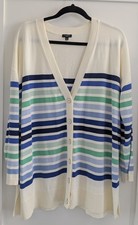 Talbots V-neck Multi Colored Striped Button Front Girlfriend Cardi Size 2X