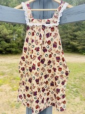 Vintage Smocked Apron Apples Cow Chicken Farmhouse Country Western Kitchen Lace