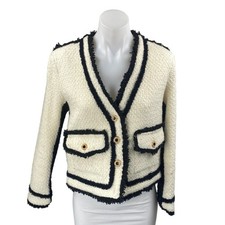 Aqua Boucle Contrast Cream Black Tweed Colorblock Long Sleeve Blazer Jacket S