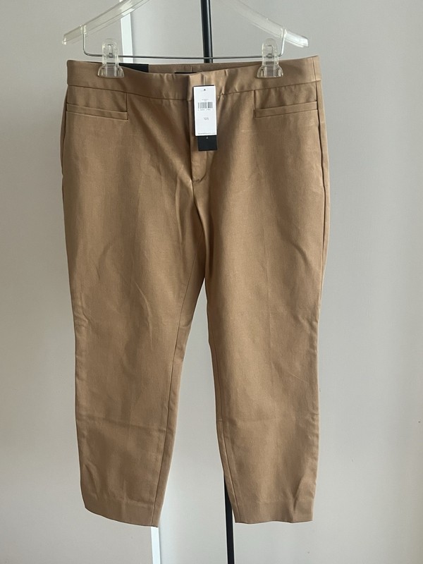 NWT FabIndia Women cropped Pants Tan khaki beige slits 97% cotton 3% Spandex 2XL