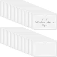 52 Pack -Adhesive Index Card Pockets for 3" x 5" Card, Clear Plastic Labels H...