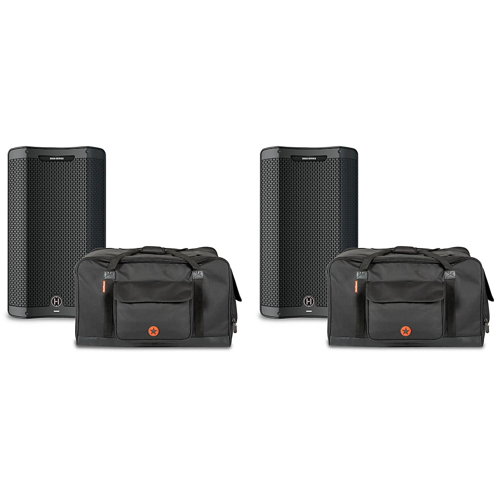 Harbinger VARI V3412 12'' Powered Speakers Package w/Avenue II Road Runner Bags