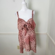 Vtg 90s Y2K Petra Cami Tank Top XL Womens Leopard Pink Fairy Grunge Babydoll Bow