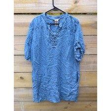 Philosophy Republic  Blue Tencel Lace Up Tunic Dress XXL Light Wash Pockets
