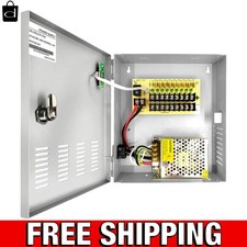 Secure 9-Channel 12 Volt CCTV Power Supply Box with AC Plug and LED Indicators