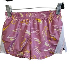 Nike Kids Size M Dri-Fit Athletic Shorts Purple Swoosh Logo Print Sporty Girlie