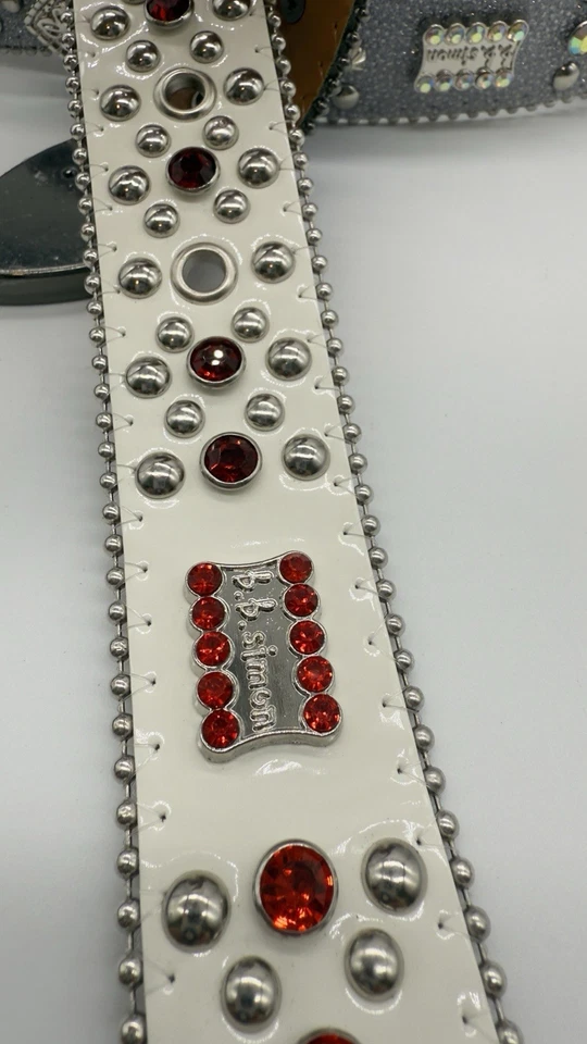 Cinturones 4 Bb Simon, estrás cinturones de cuero tachonado de rojo rubí a magenta Foto 2 de 4