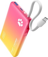 Powerbank 10000Mah USB-C 20W Pd Slim Mit Integriertem Kabel Pink Gelb Extern