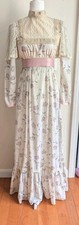 Gunne Sax by Jessica Vintage 1970s Ivory Victorian Maxi Dress Floral Lace