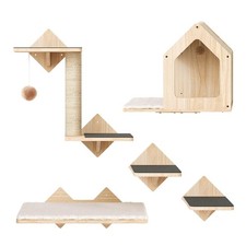 Wood Cat Wall Shelves, Set of 5 Cat Wall Mounted Furniture, Climbing Shelves ...