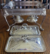 Vintage Silver Plate Lidded Double Casserole Warmer Sheridan No Glass Inserts