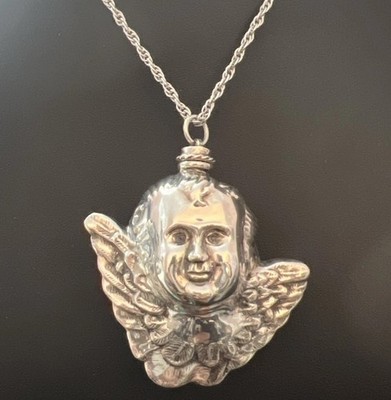 Vintage Haunted Cherub Sterling Parfüm Gift Vorrat Flasche GROß Anhänger Halskette
