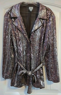 NWOT CHICO'S Sequin Snakeskin Belted Jacket Size XL 16 18 Shimmer Sparkly Party