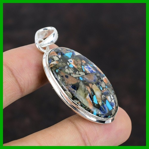 Oferta de Halloween Plata de Ley Ovalada Cobre Multi Turquesa Piedras Preciosas Nuevo Colgante - Imagen 5 de 13