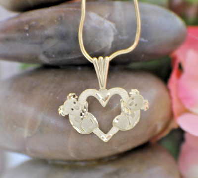Massiver 14K Gelbgold Koala Herz Charm Anhänger Australien verliebt Paar