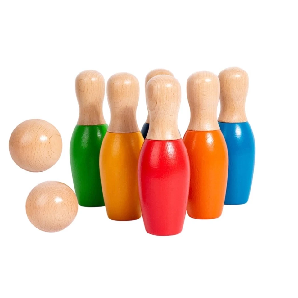 Jeu de Bowling En Bois Robuste Jeu de Quilles En Bois Lisse pour Maison - Photo 1/1