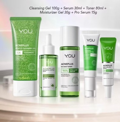 Y.O.U AcnePlus Daily Care Full Set 5in1 | Acne Skincare Kit Cleanser Serum Toner