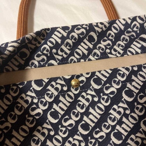 see by chloe tote bag black white large capacity casual women's used from Japan - Picture 5 of 6