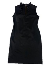 Calvin Klein Black Sleeveless Pencil Dress 12 Ruffle Neck Sheath Career Cocktail