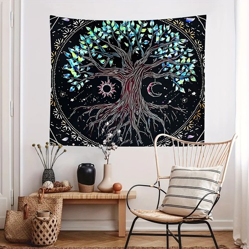 Tree of Life Tapestry BlackLight Sun Moon Stars Galaxy Hippie Psychedelic 1 PC - Picture 8 of 27