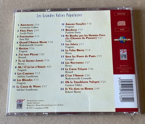 1900-1920 LES GRANDES VALSES POPULAIRES CD EPM Musique 983962 (1997) COMME NEUF - Picture 2 of 2