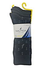 NWT NAUTICA Size 6-12.5 Men's Stay Up Cuff Crew Socks Black w/Logo 5 Pairs