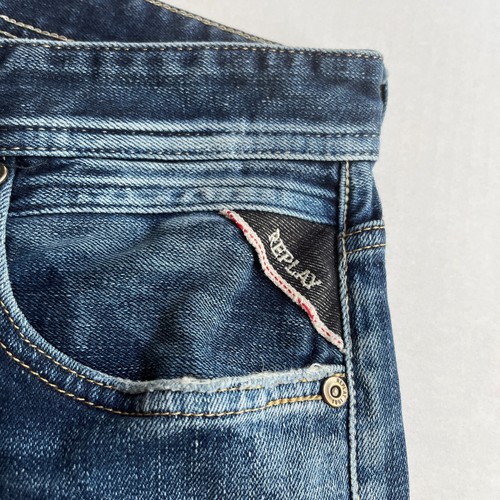 REPLAY Button Fly Jeans Mens 31x33 Selvedge Dark Blue Denim 5-Pocket Stretch - Picture 10 of 12