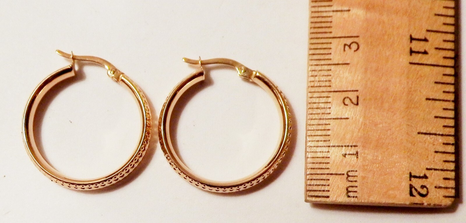 Solid 14K Yellow Gold Dotted Textured Design Hoop… - image 6