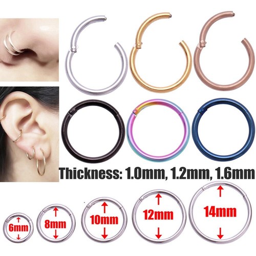Surgical Steel Nose Ring Clicker Septum Hinge Segment Face Hoop Ear Lip Piercing - Picture 2 of 29