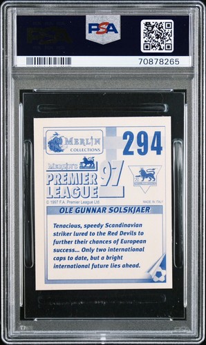⚽️Ole Gunnar Solskjaer Rookie 1997 Merlin’s Premier LG Stickers #294 PSA 5 POP 1 - Picture 2 of 5