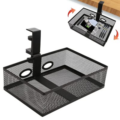 Rotating Under Desk Drawer Organizer Hidden Table Storage with C-Clamp