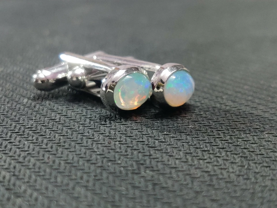 Argento Sterling Etiope Opale Gemelli di Fuoco 6x8 MM Ovale - Immagine 2 di 4