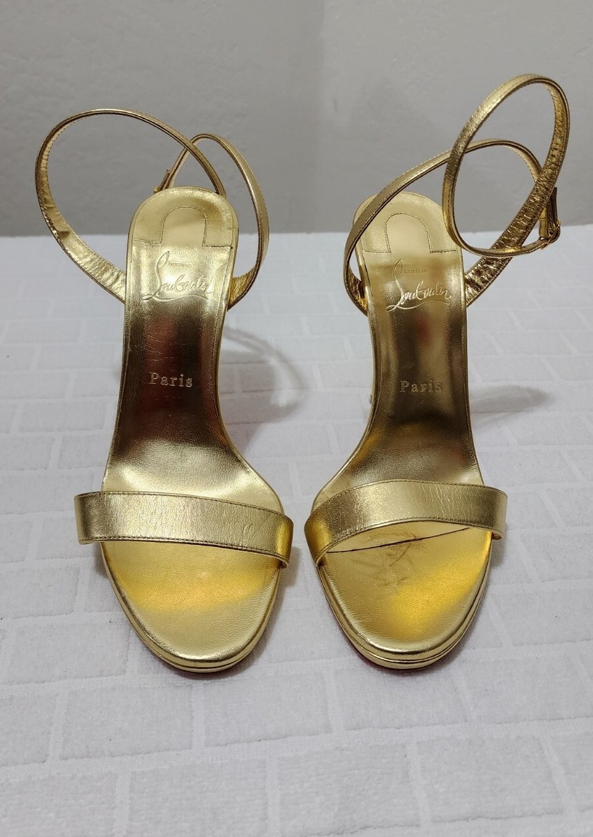 【関税送料込】ルブタン Loubiqueen llic Sandal ゴールド Christian Louboutin Size 39.5EU 9.5US Loubi Queen Gold