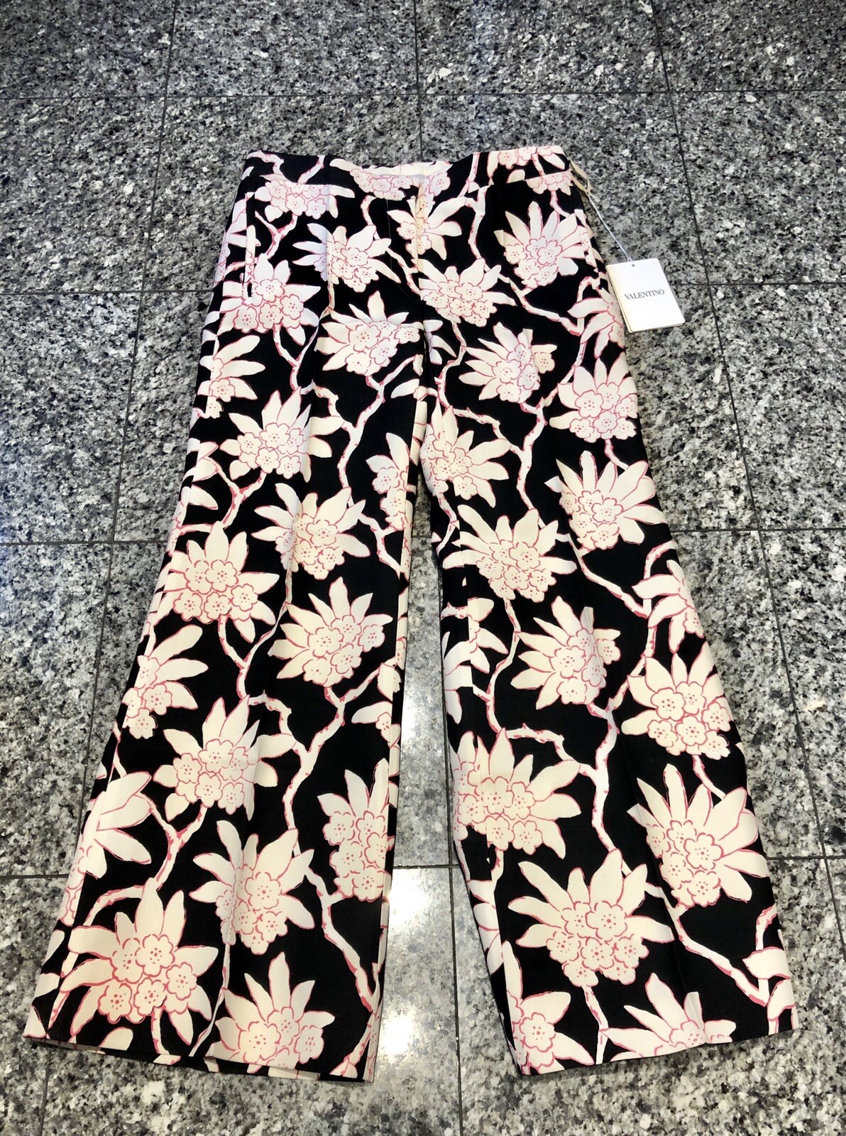 VALENTINO Black White Pink Floral Cropped Pants image 2