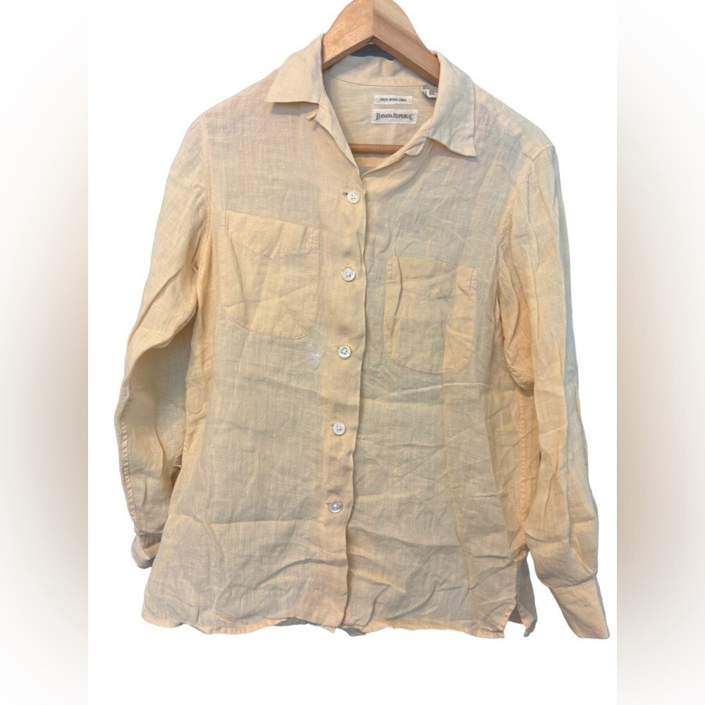 トップス 90s BANANA REPUBLIC irish linen shirt Vintage Banana Republic Men's Irish Linen Shirt Short Sleeve