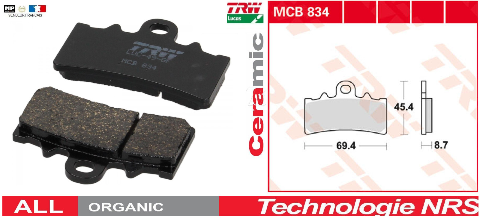 Plaquettes de frein avant MCB834 pour Husqvarna 401 Vitpilen 2018-2021