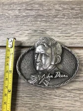 John Deere Head & Shoulder Profile Bust Pewter Belt Buckle Spec Cast USA
