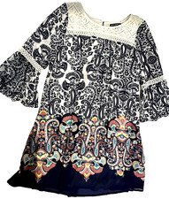 Sequin Hearts Girls Sz 16 Long Sleeve Navy Dress w Lace - Perfect for Fall