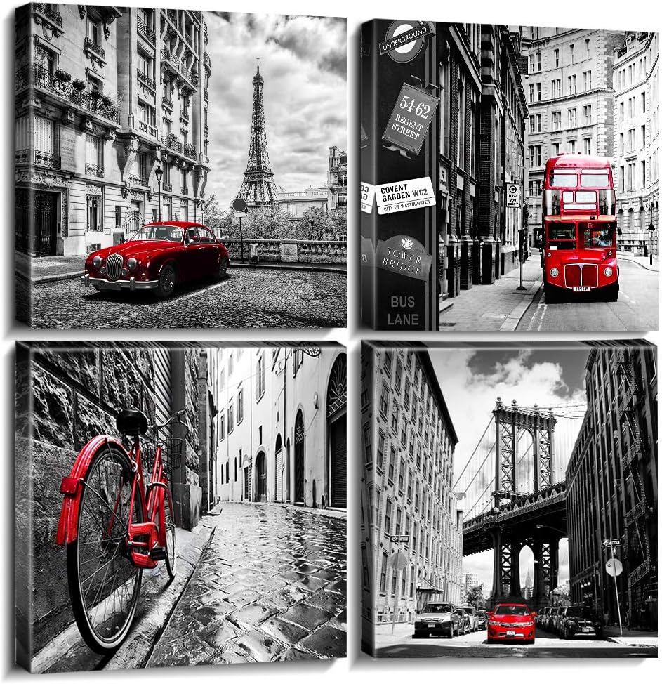 Black and White Wall Art for Bedroom Red Wall Decor Paris Bathroom Pictures City