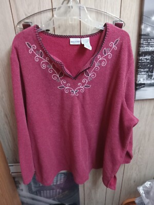 White Stag Women s Sz 4xl 26-28  EmbrodereV-Neck Long Sleeve Lightweight Sweater