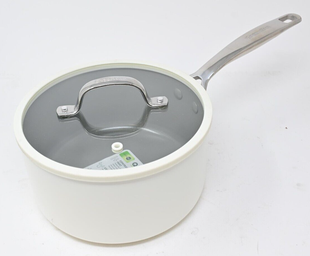 GreenPan Eras Ceramic Non-Stick 3QT Sauce Pan with Lid - White