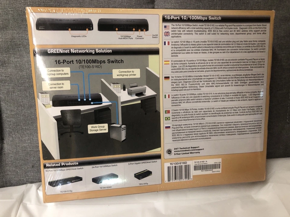 TRENDnet 16-Port 10/100Mbps Fast Ethernet Switch SEALED NEW - Image 4 of 4