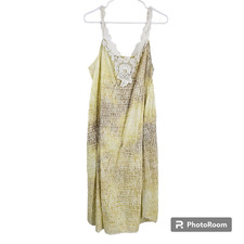 Soft Surroundings Shift Dress Yellow Brown Animal Print Sleeveless Midi Size PL